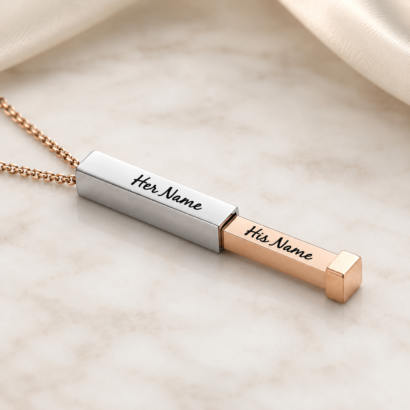 Couple Bar Necklace with Two Name Engraving