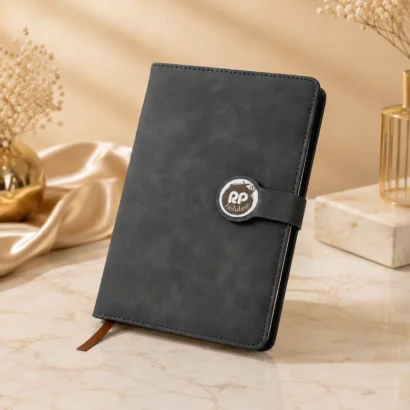 Premium Black Leather Diary with Magnetic Strap