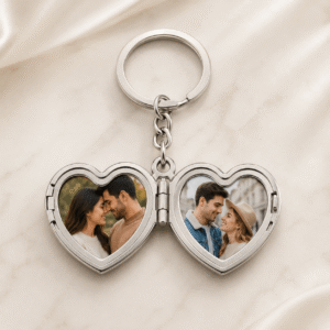 Personalized Heart Shape Photo Locket Keychain