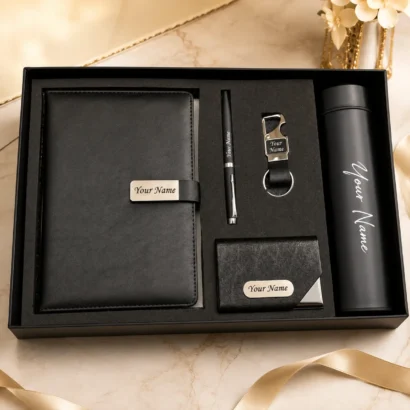 Corporate Gift Set with Diary, Pen, Keychain, Card Holder & Bottle