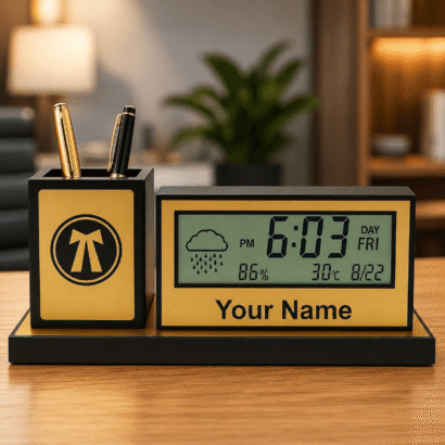 LED Clock Desk Organizer with Pen Holder