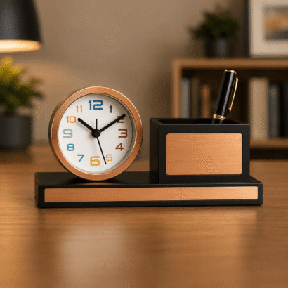 Analog Clock Desk Organizer with Pen Holder