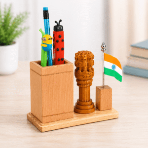 Indian Theme Wooden Desk Organizer Pen Stand