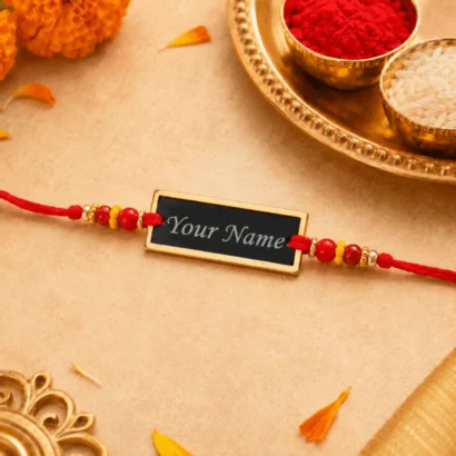 Black Rectangle Name Plate Rakhi