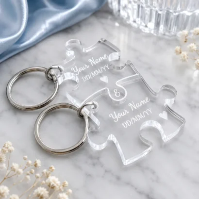 Couple Puzzle Keychain Set