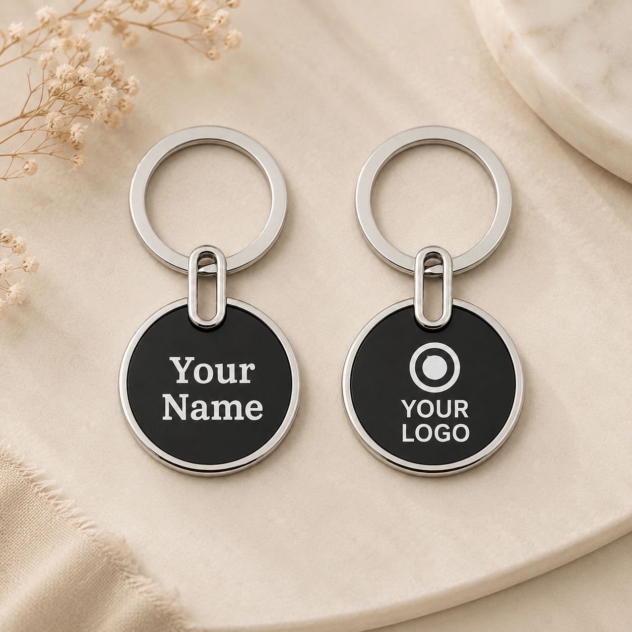 Round Metal Keychain with Name & Logo