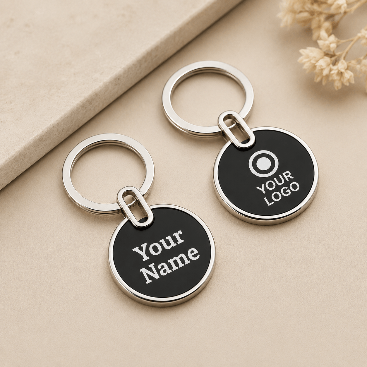 Round Metal Keychain with Name & Logo - Image 2