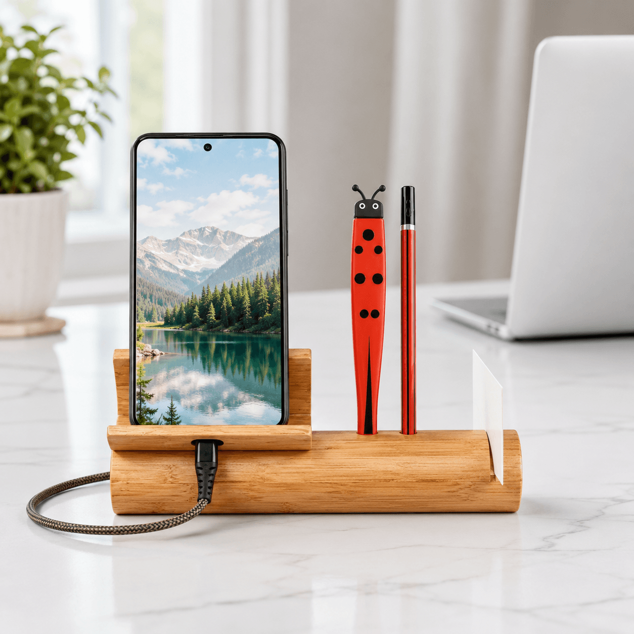 Bamboo Mobile Stand Desk Organizer