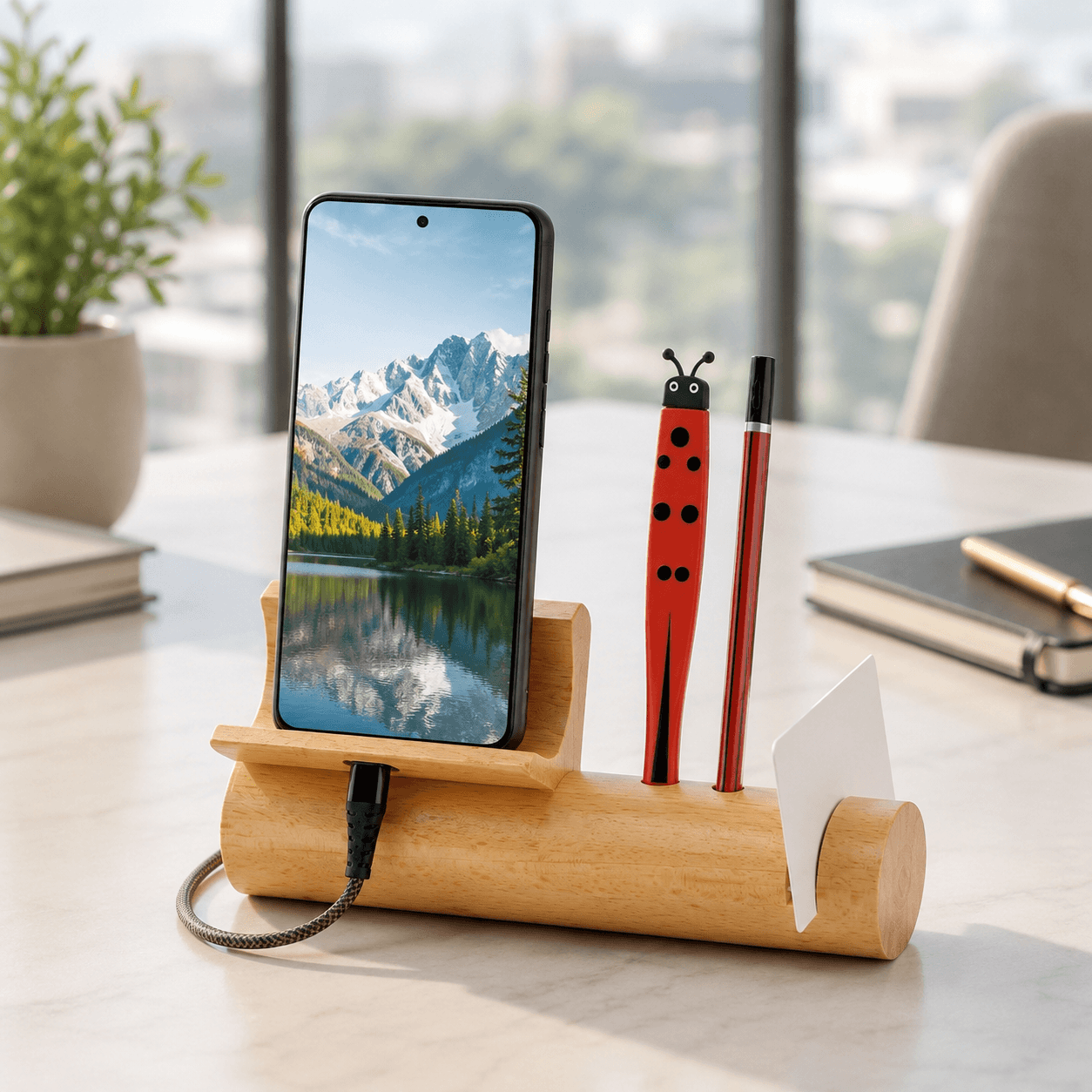 Bamboo Mobile Stand Desk Organizer - Image 2