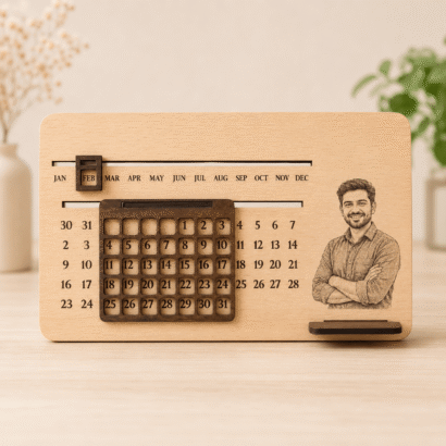 Wooden Perpetual Calendar with Photo Engraving