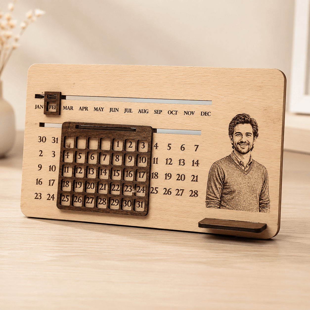 Wooden Perpetual Calendar with Photo Engraving - Image 2