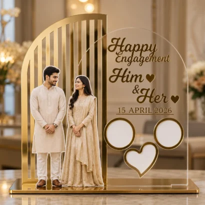 Happy Engagement Couple Table Stand