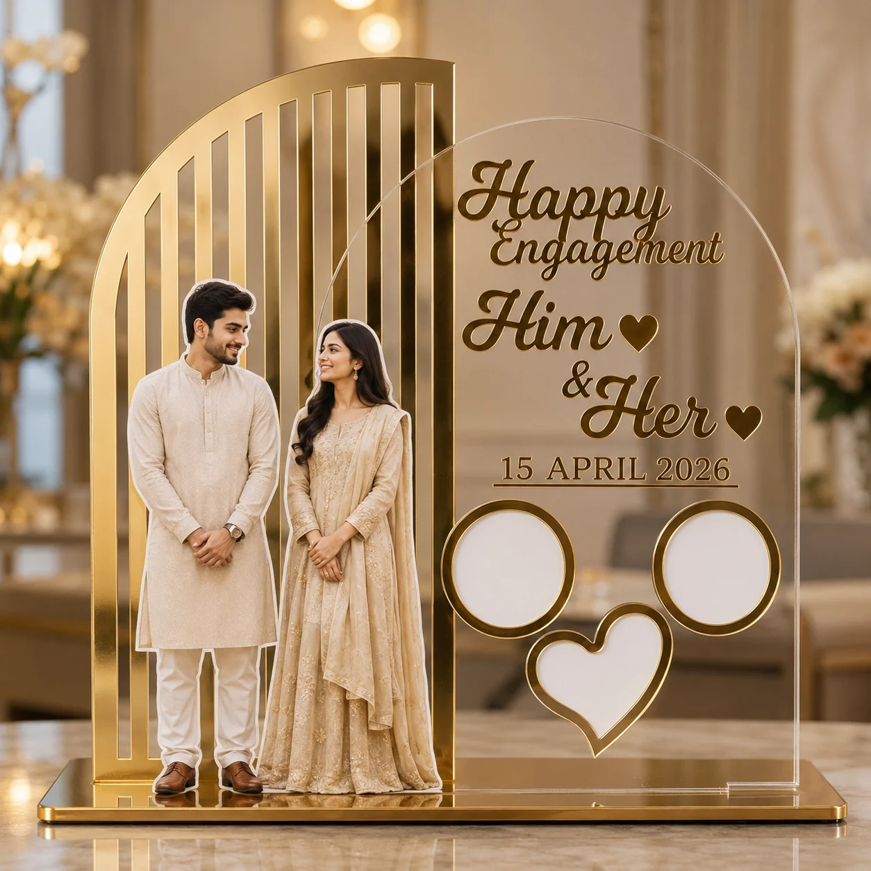 Happy Engagement Couple Table Stand