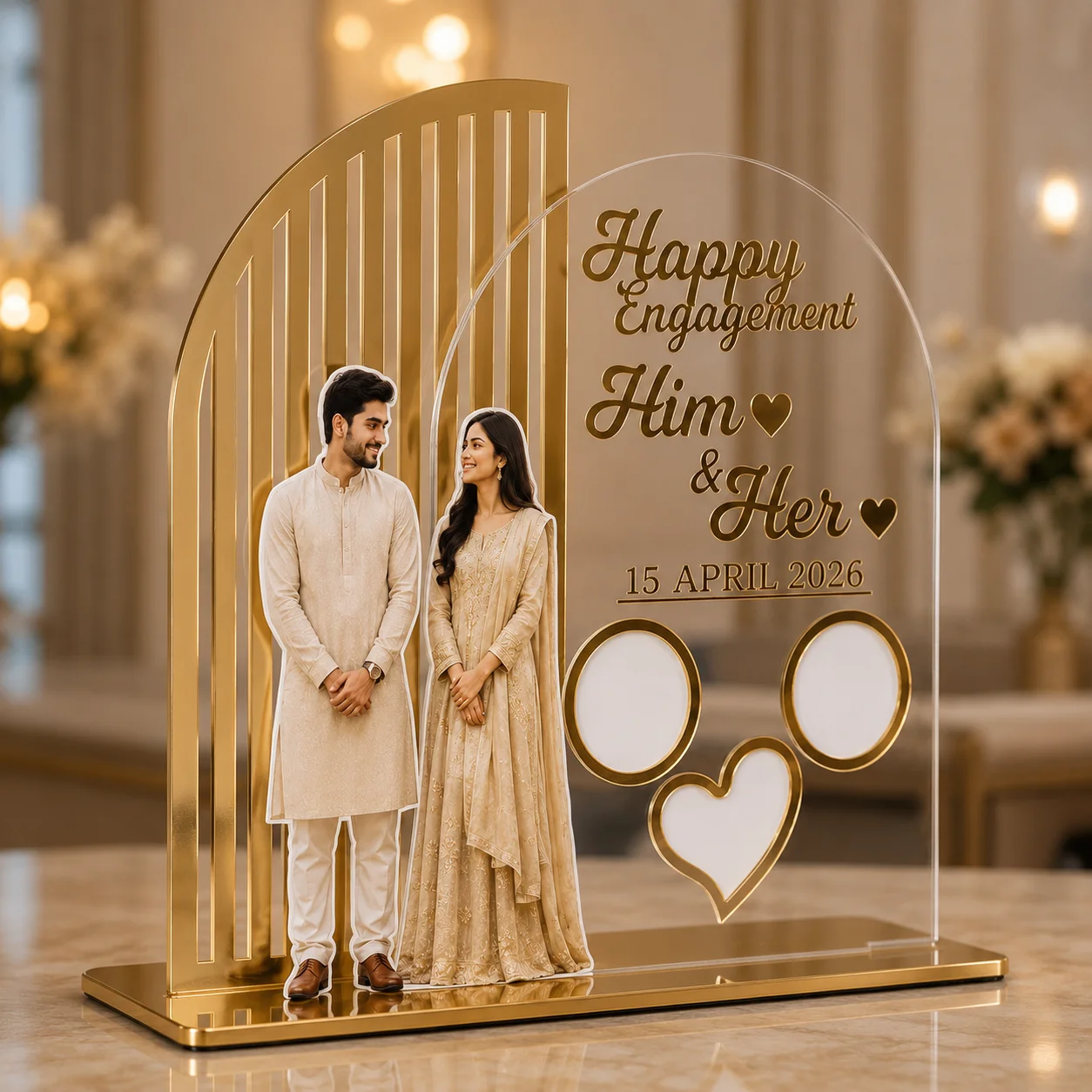 Happy Engagement Couple Table Stand - Image 3