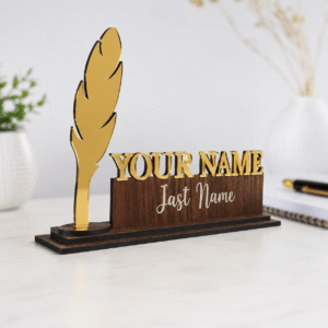 Personalized Feather Desk Name Plate