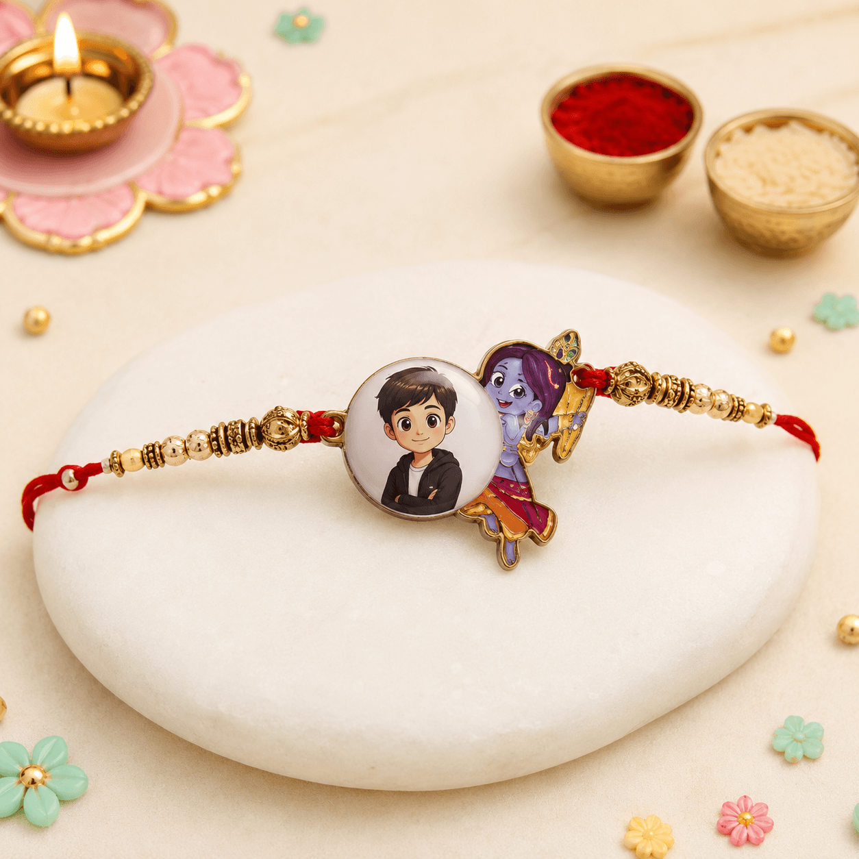 Kids Photo Rakhi Kids with Cartoon Krishna