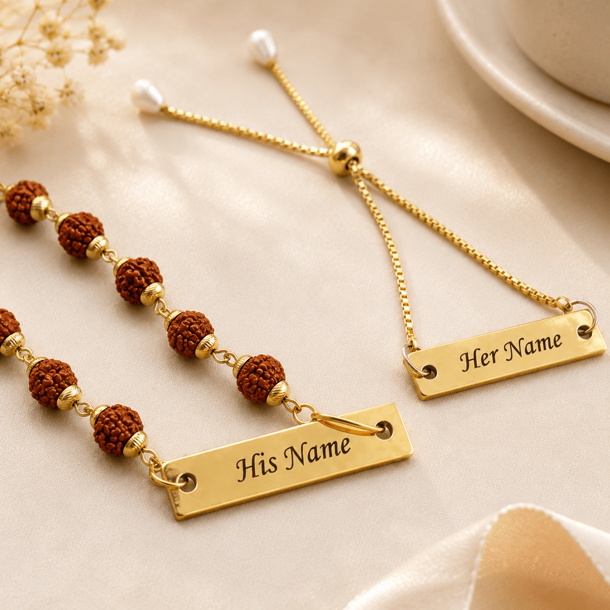Rudraksha Beads Bhaiya Rakhi with Name Lumba Rakhi - Image 2