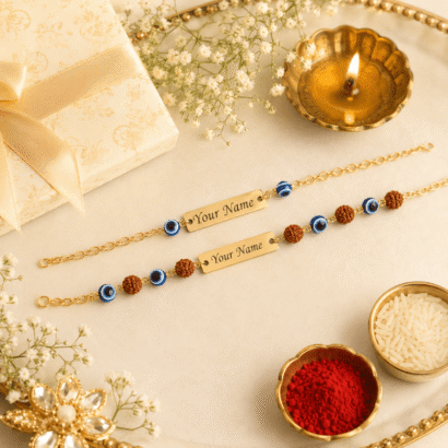 Name Bhaiya bhabhi Rakhi Set with Roli Chawal
