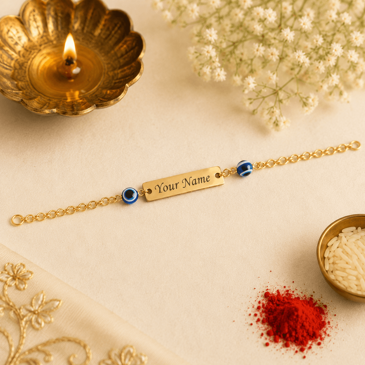 Name Bhaiya bhabhi Rakhi Set with Roli Chawal - Image 3