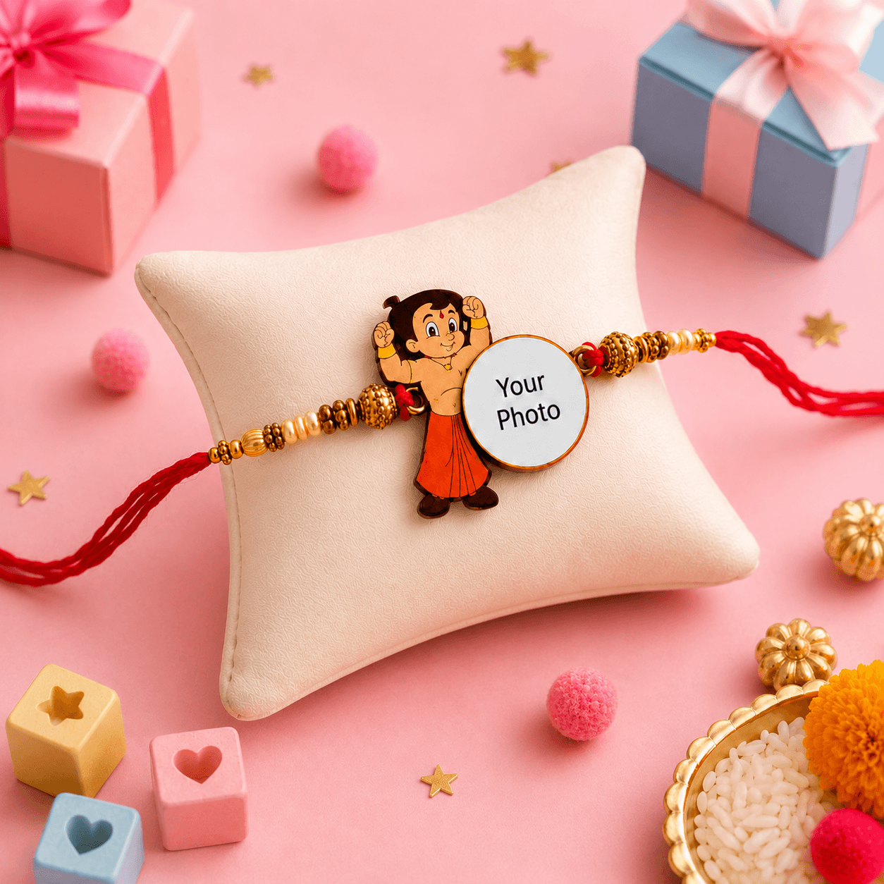 Kids Photo Rakhi with Cartoon Chhota Bheem - Image 2