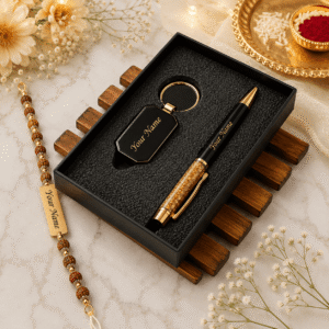 Personalized Rudraksha Rakhi Gift Set