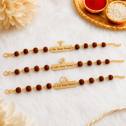 Profession Name Rakhi with Rudraksha Beads
