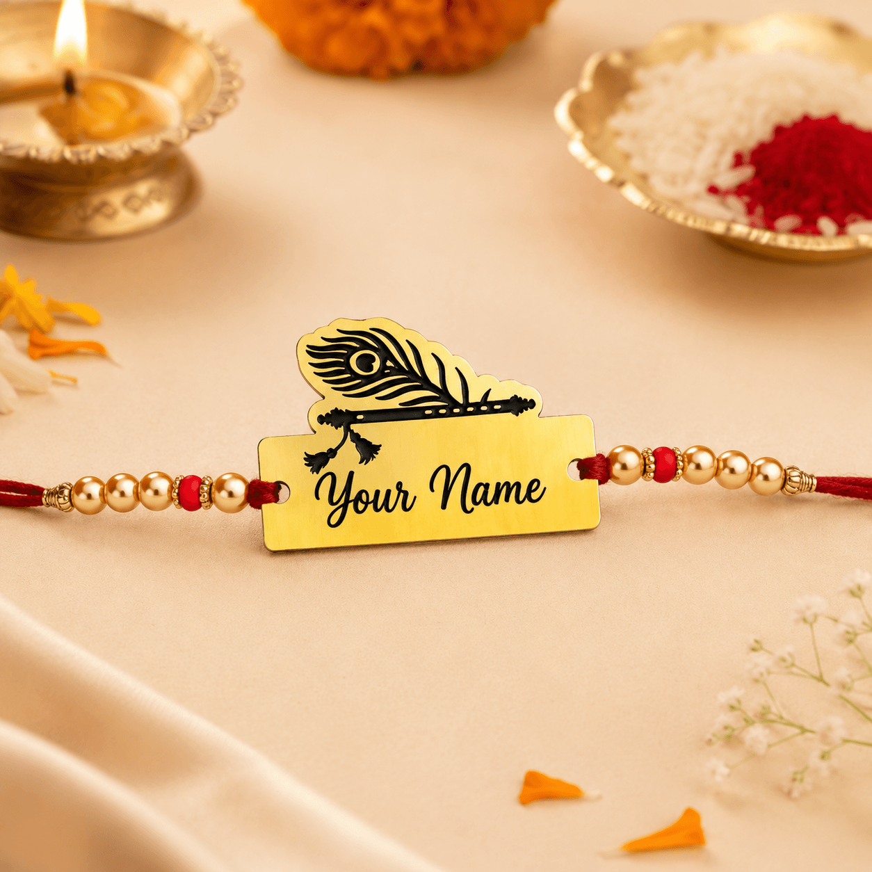 Peacock Feather Name Rakhi - Image 2