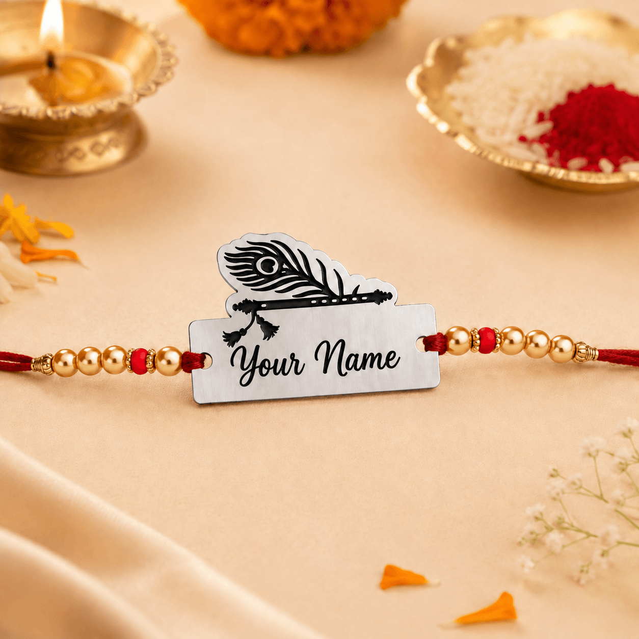 Peacock Feather Name Rakhi - Image 3