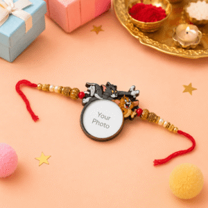 Personalized Cat and Mouse Cartoon Kids Photo Rakhi