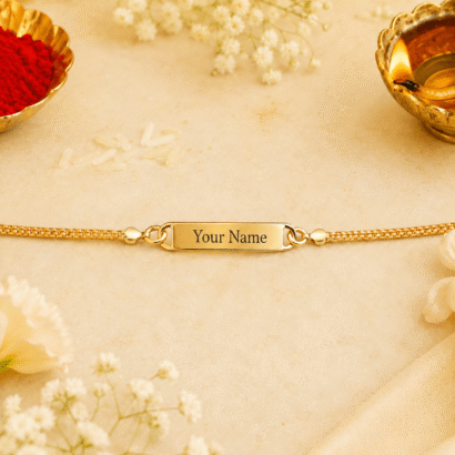 Gold Chain Name Plate Bracelet Rakhi