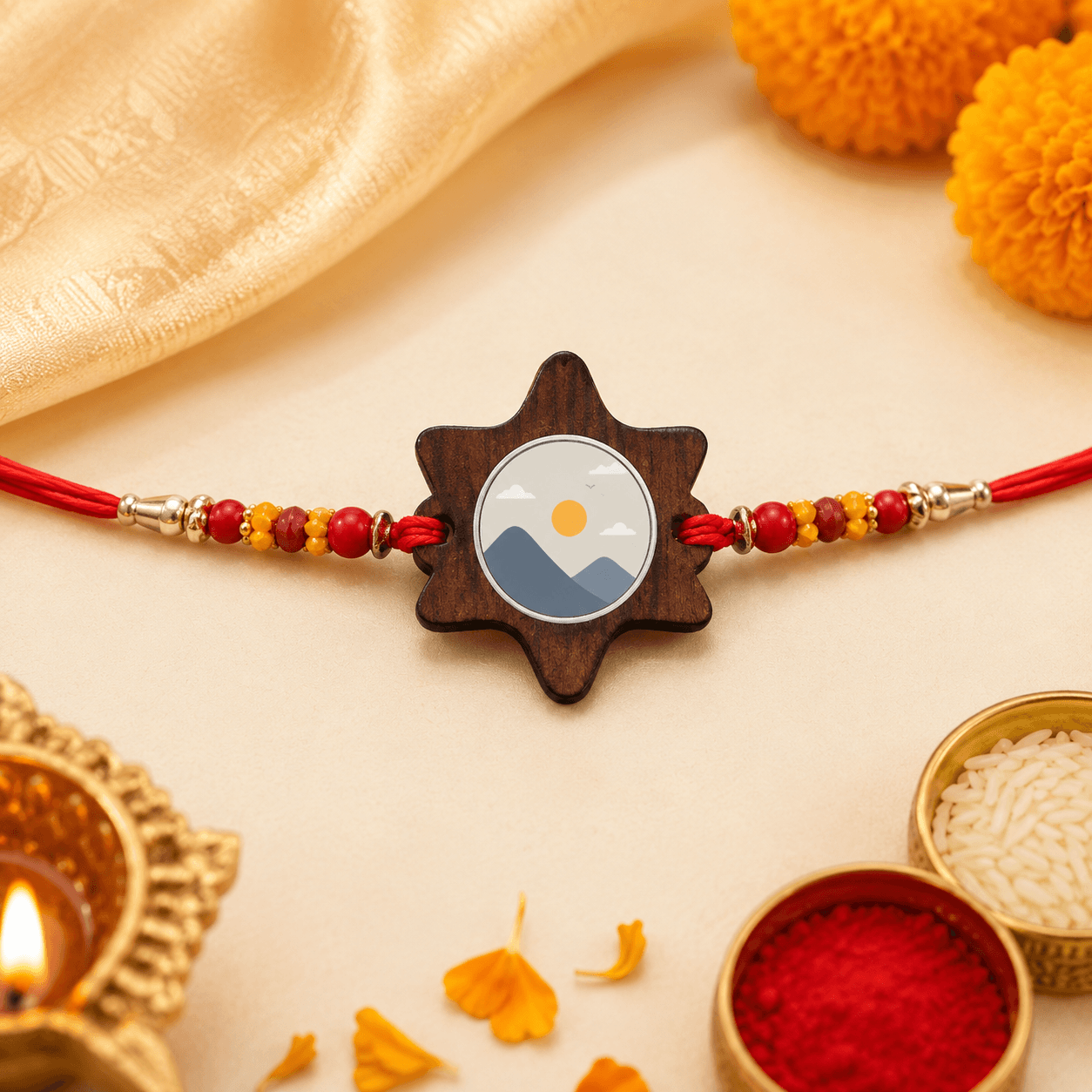 Star Shape Photo Rakhi with Red Thread