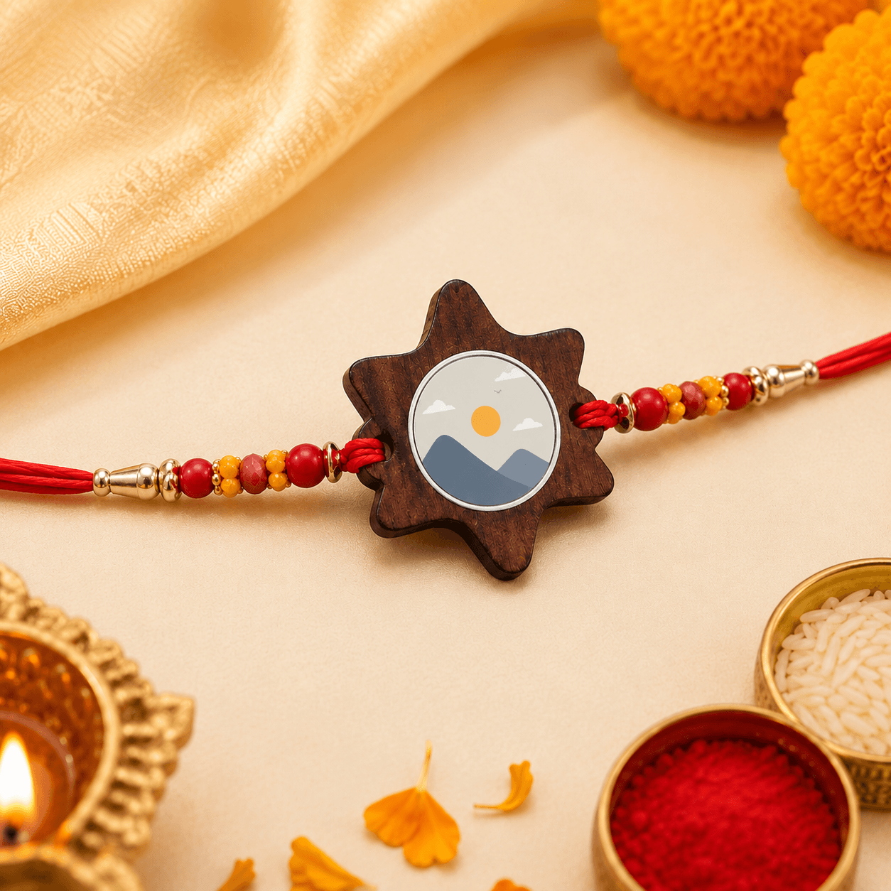 Star Shape Photo Rakhi with Red Thread - Image 2
