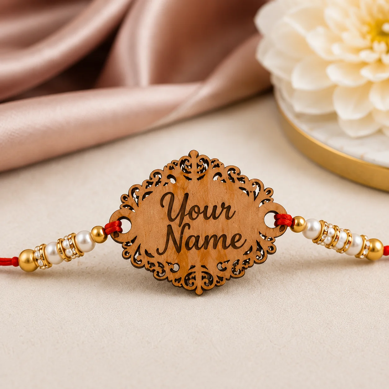 Designer Wooden Name Rakhi