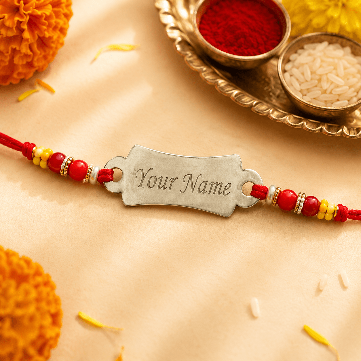 Curved Silver Name Plate Rakhi - Image 2