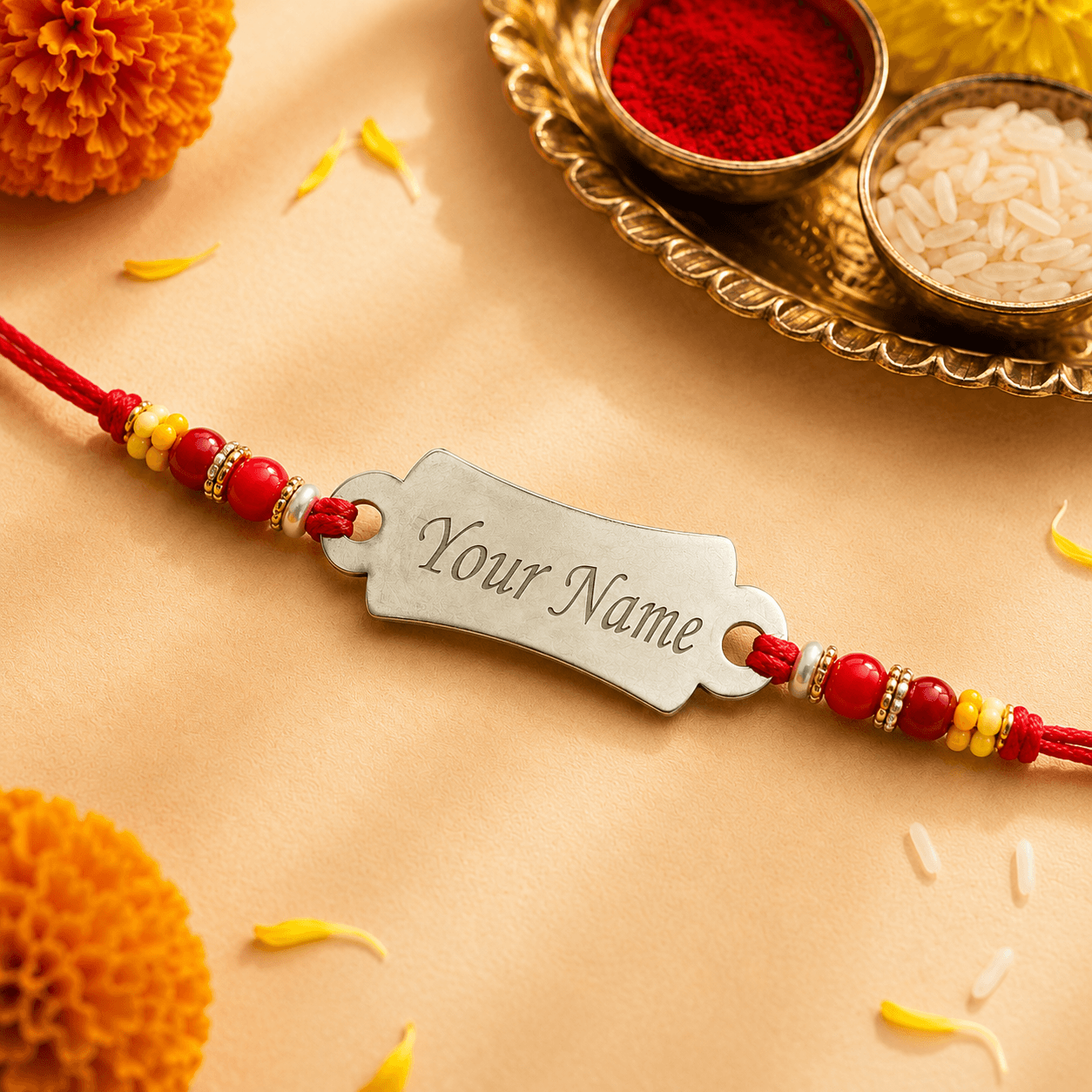Curved Silver Name Plate Rakhi