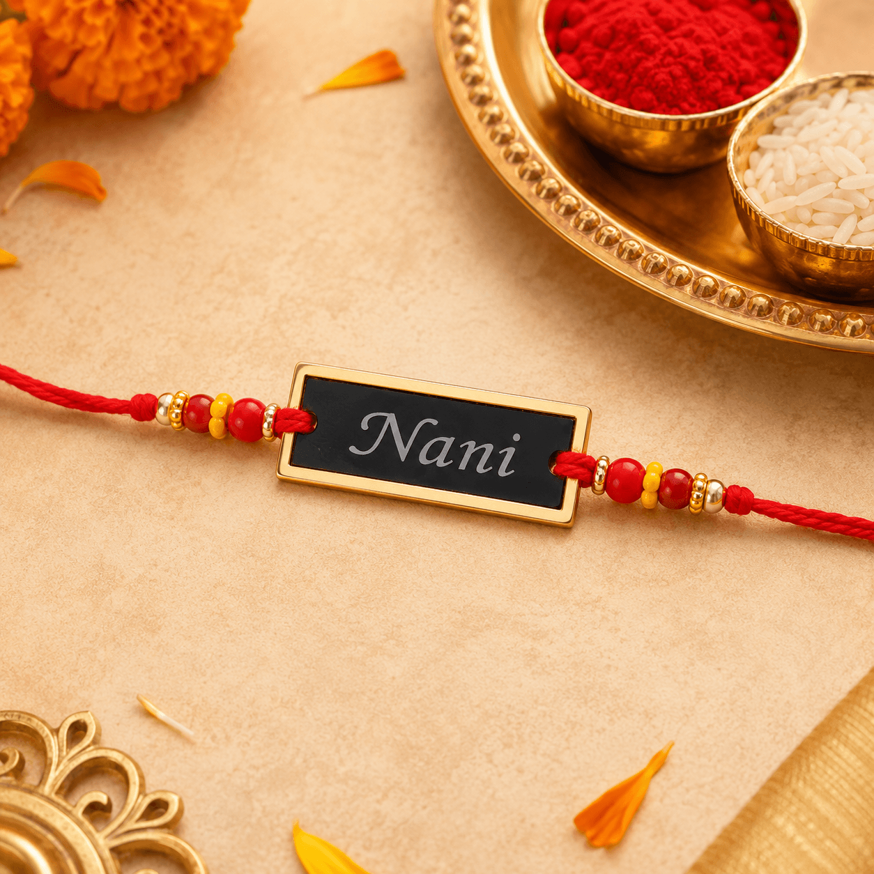 Black Rectangle Name Plate Rakhi
