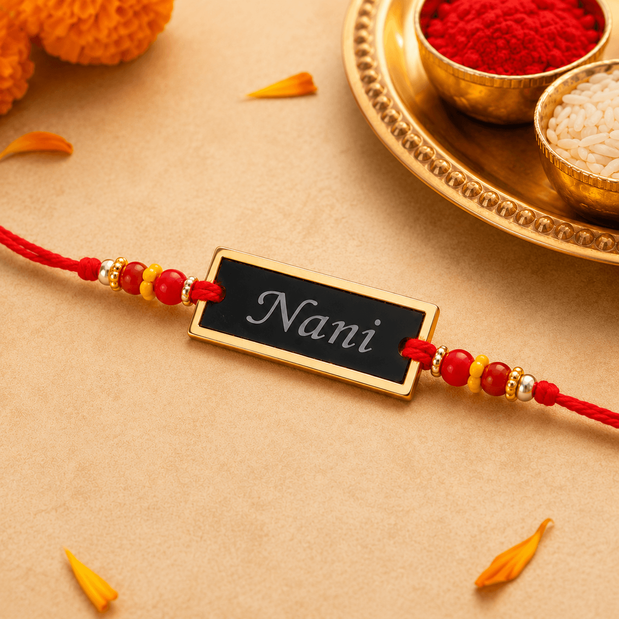 Black Rectangle Name Plate Rakhi - Image 2