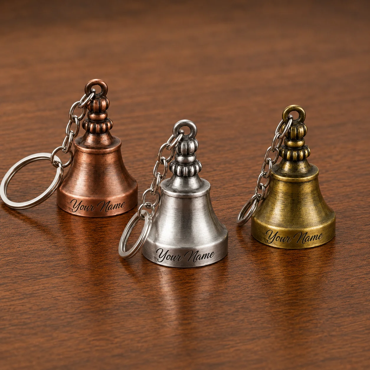 Metal Bell Keychain With Name