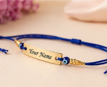 Name Rakhi with Evil Eye Beads