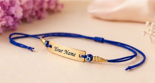 Name Rakhi with Evil Eye Beads